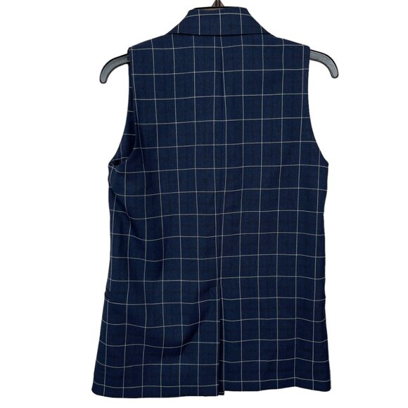 Anthropologie Hutch Longline Vest XXS Blueberry Windowpane Sleeveless Double - Picture 3 of 14